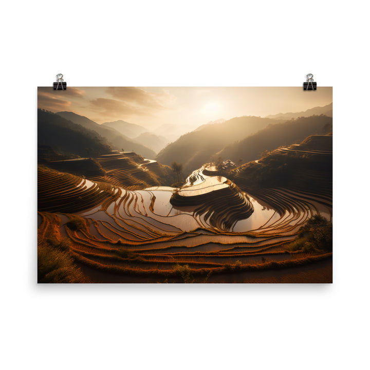 Guilin Rice Terraces at Sunset photo paper poster - Posterfy.AI