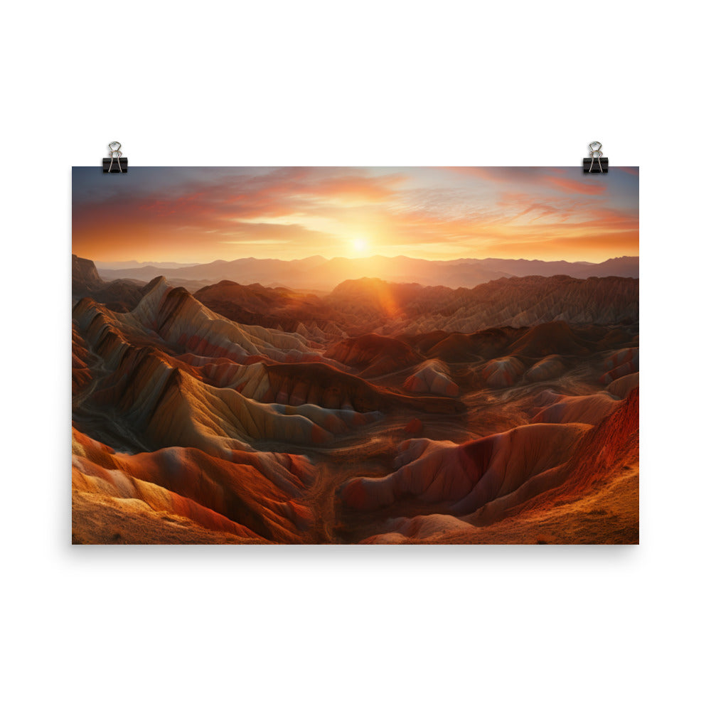 Zhangye Danxia Landform at Sunset photo paper poster - Posterfy.AI