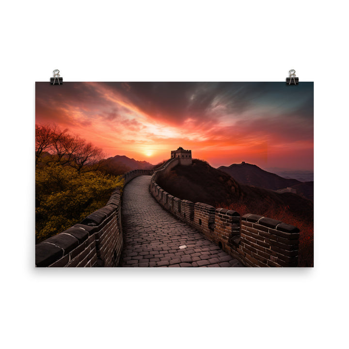 Illuminating the Great Wall at Sunset photo paper poster - Posterfy.AI