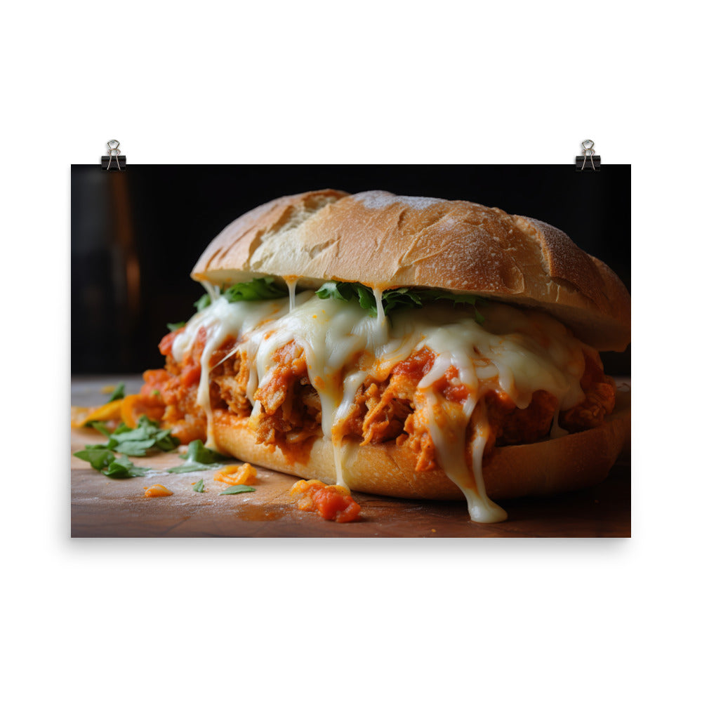 Hearty Chicken Parmesan on a Ciabatta Roll photo paper poster - Posterfy.AI