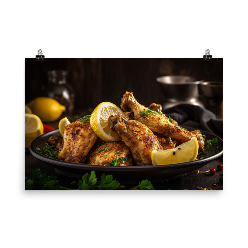 Lemon Pepper Chicken Wings with a Kick photo paper poster - Posterfy.AI