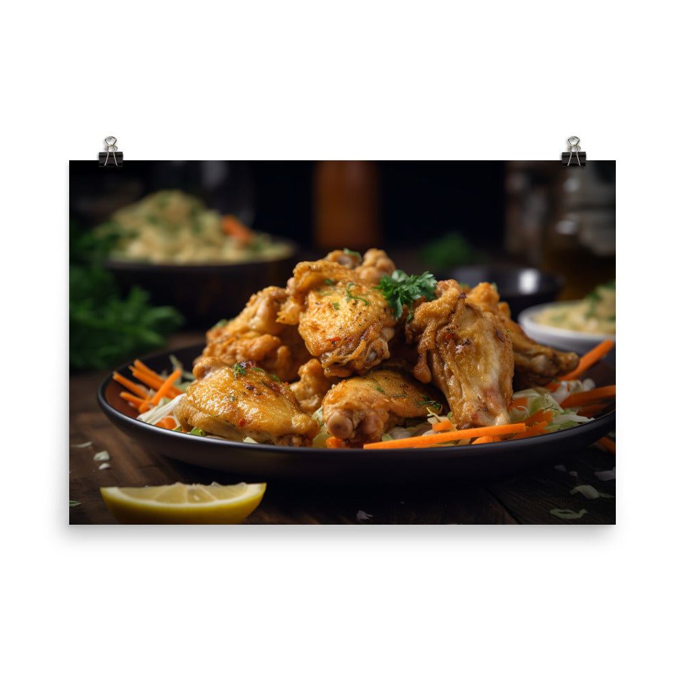 Golden Brown Lemon Pepper Chicken Wings with a Twist photo paper poster - Posterfy.AI