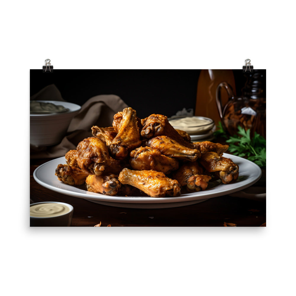 Golden Garlic Parmesan Chicken Wings photo paper poster - Posterfy.AI