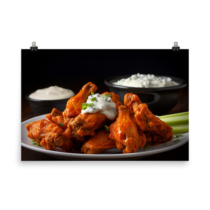 Buffalo Chicken Wings with Blue Cheese Dip photo paper poster - Posterfy.AI