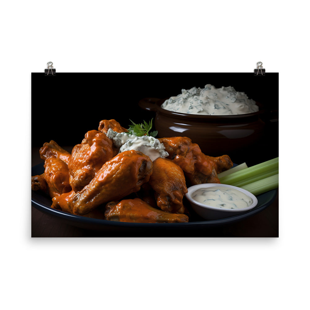 Buffalo Chicken Wings with Blue Cheese Dip photo paper poster - Posterfy.AI