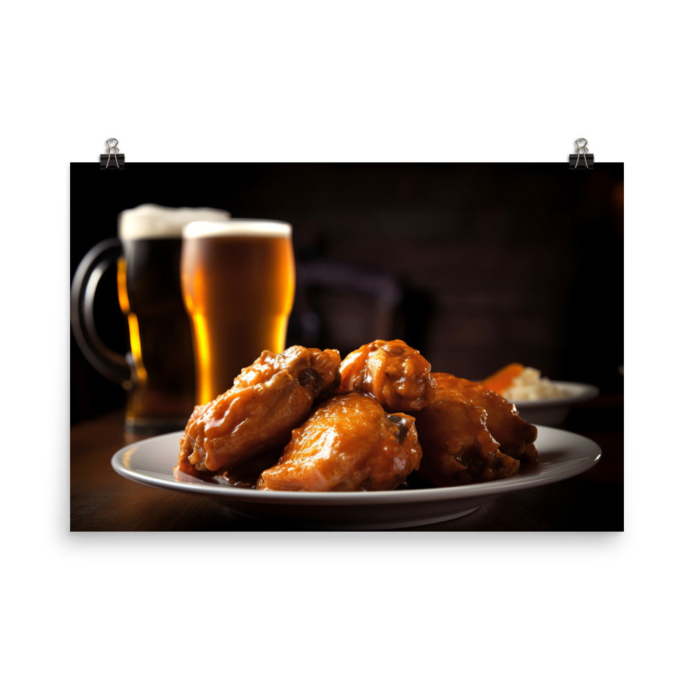 Classic Buffalo Chicken Wings with a Side of Beer photo paper poster - Posterfy.AI