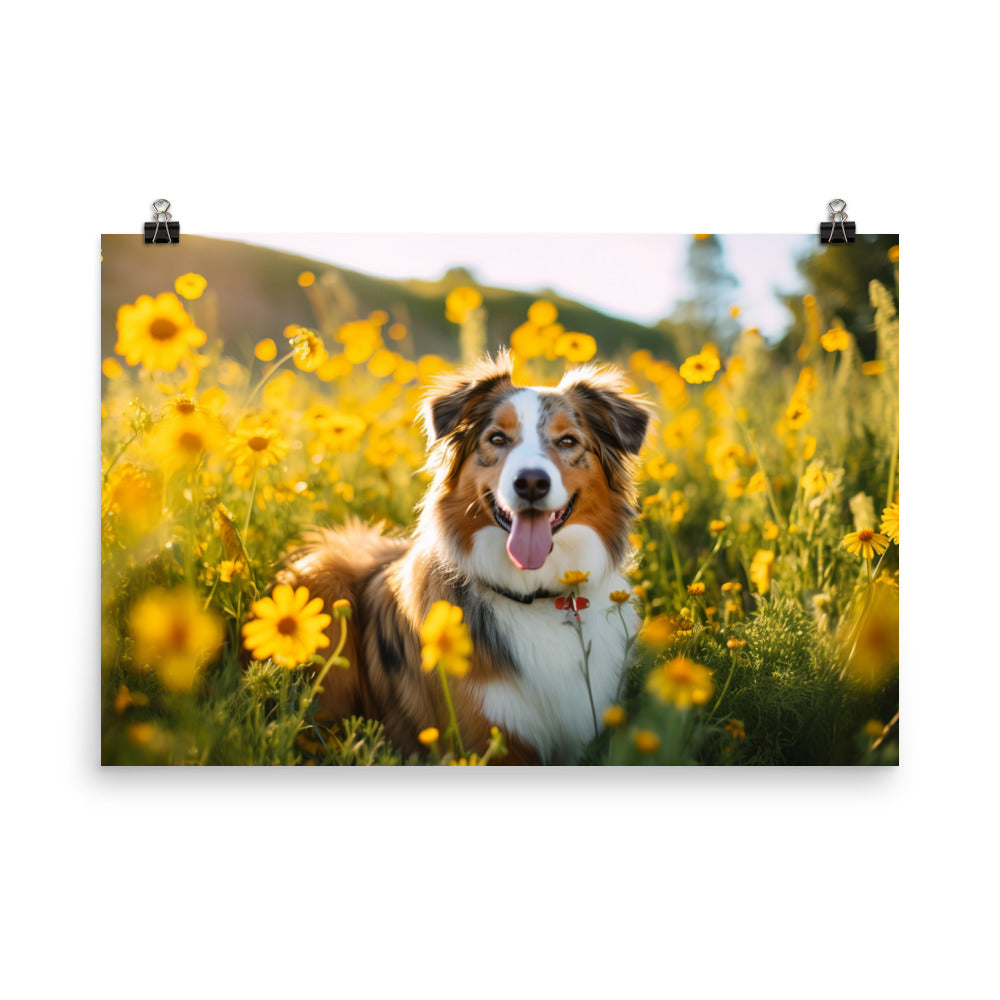 Australian Shepherd sitting photo paper poster - Posterfy.AI