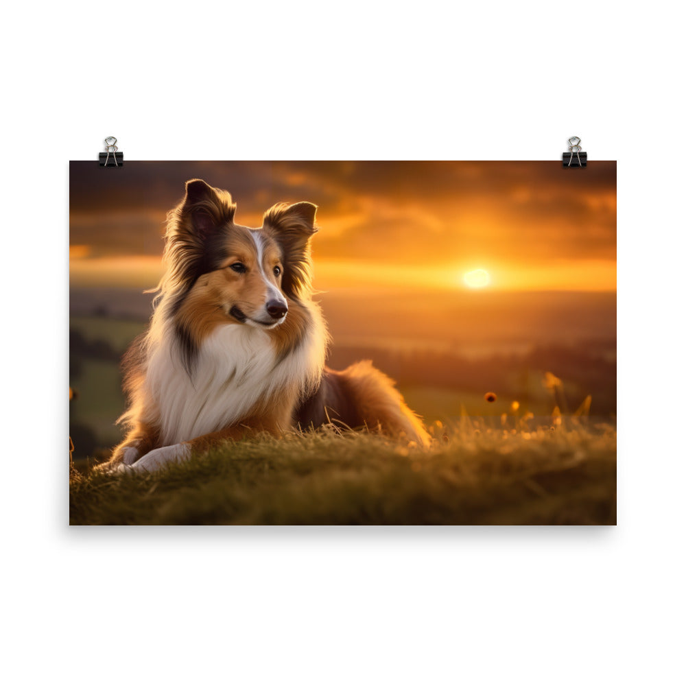 Shetland Sheepdog Watching the Sunset photo paper poster - Posterfy.AI