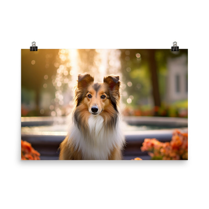 Shetland Sheepdog Posing in the Park photo paper poster - Posterfy.AI