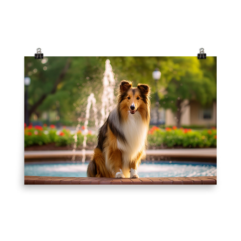 Shetland Sheepdog Posing in the Park photo paper poster - Posterfy.AI