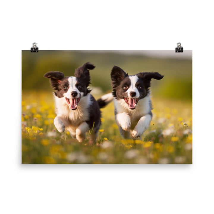 Two energetic Border Collies photo paper poster - Posterfy.AI