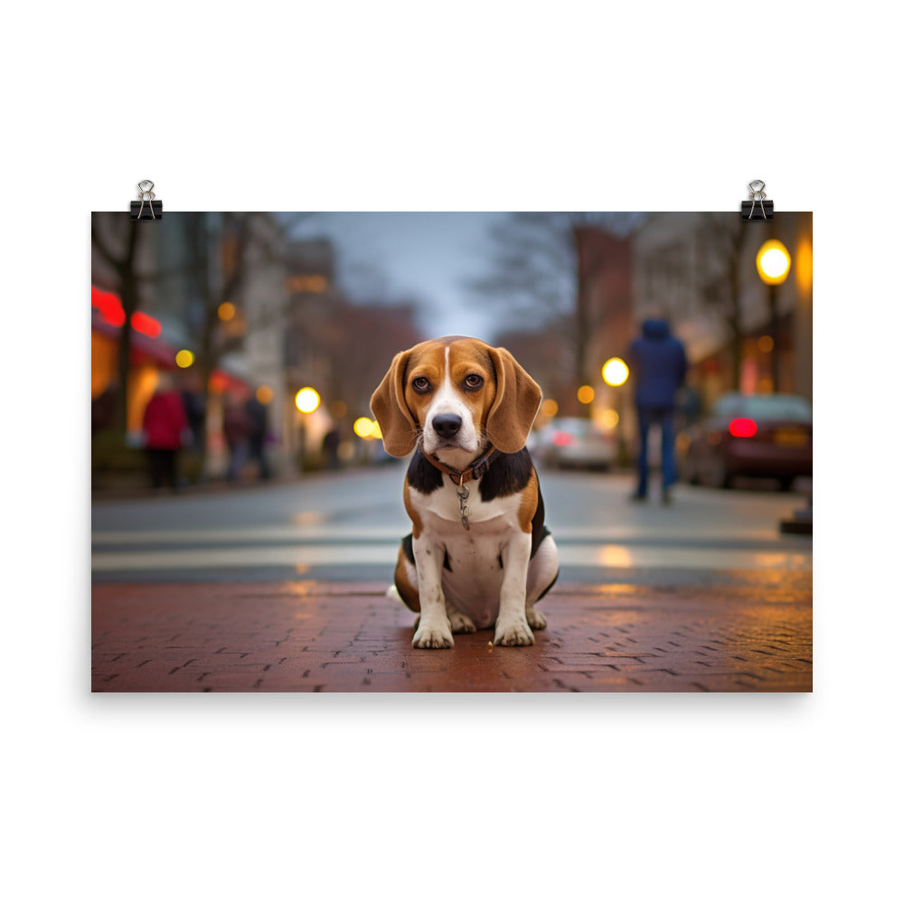 Beagle in the city photo paper poster - Posterfy.AI