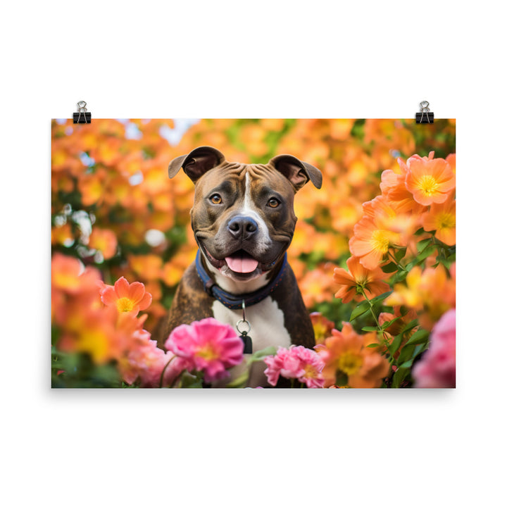 American Staffordshire Terrier in the Garden photo paper poster - Posterfy.AI