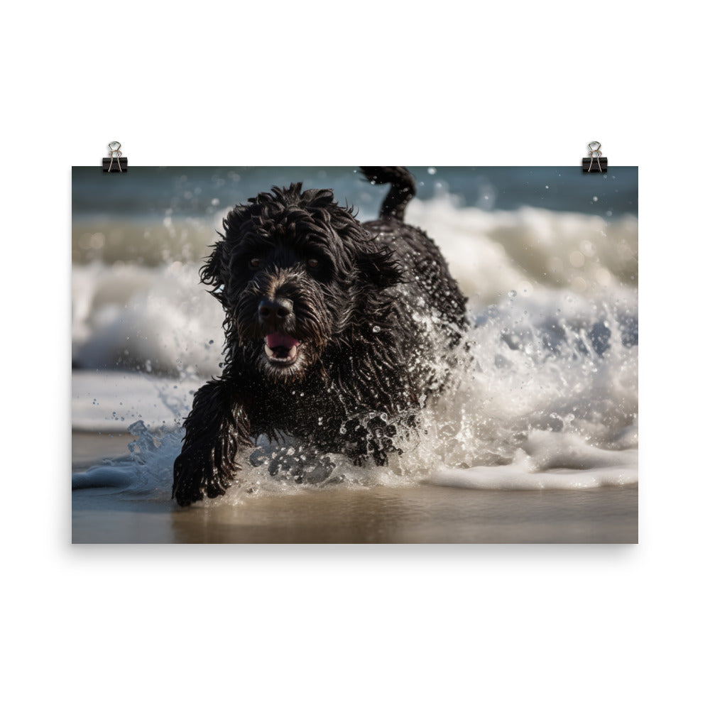 Waves with a Portuguese Water Dog photo paper poster - Posterfy.AI