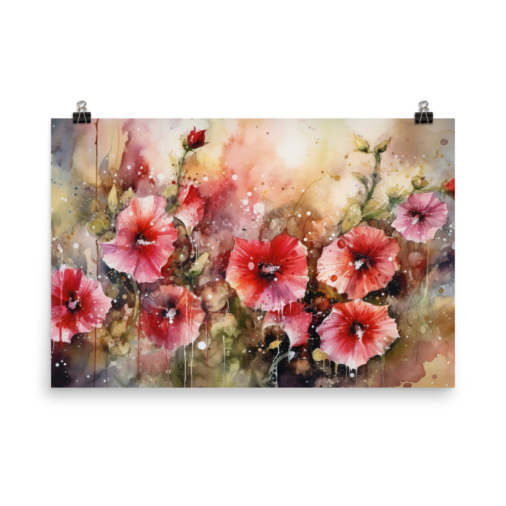 Symphony of Hollyhocks photo paper poster - Posterfy.AI