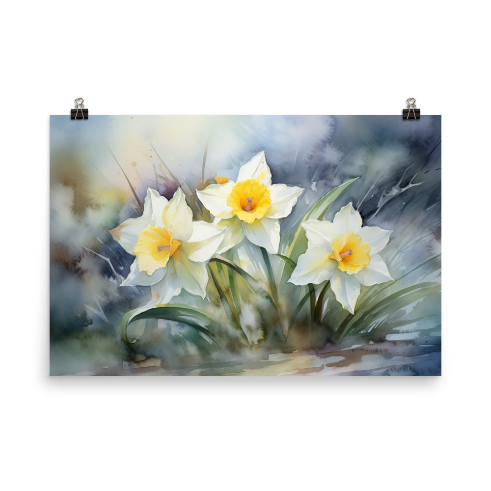 Watercolor Delicacy in Daffodils photo paper poster - Posterfy.AI