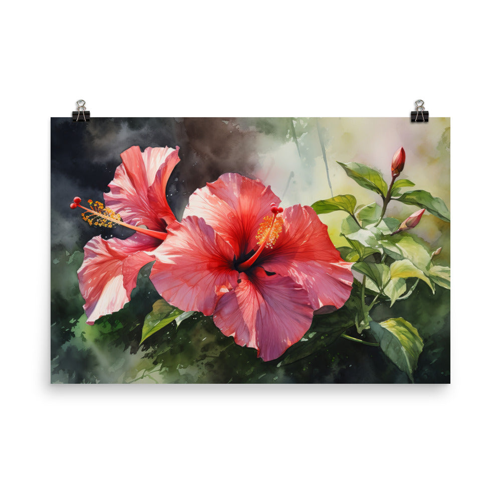 Hibiscus in Watercolor photo paper poster - Posterfy.AI