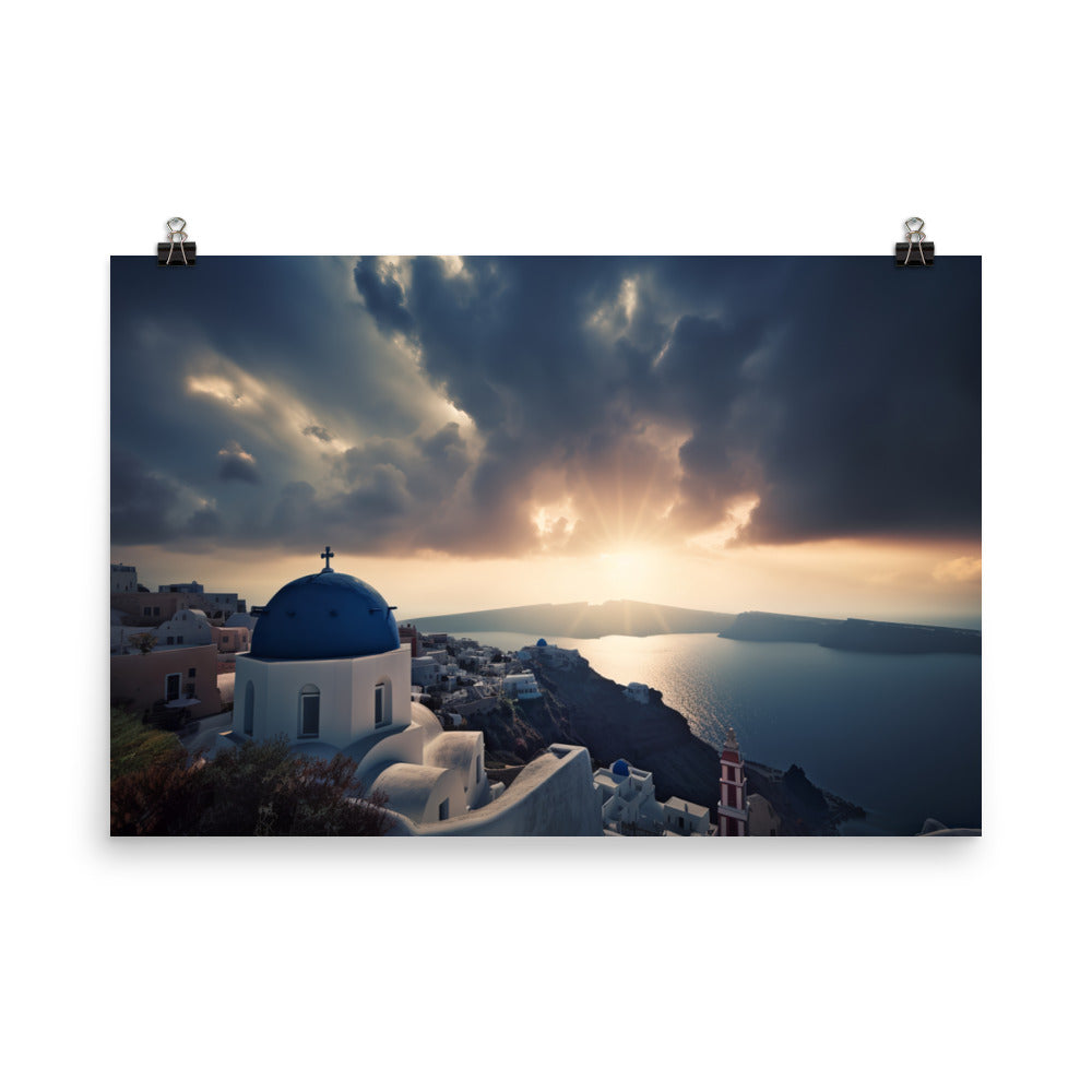 Santorinis Dramatic Cloudscapes photo paper poster - Posterfy.AI
