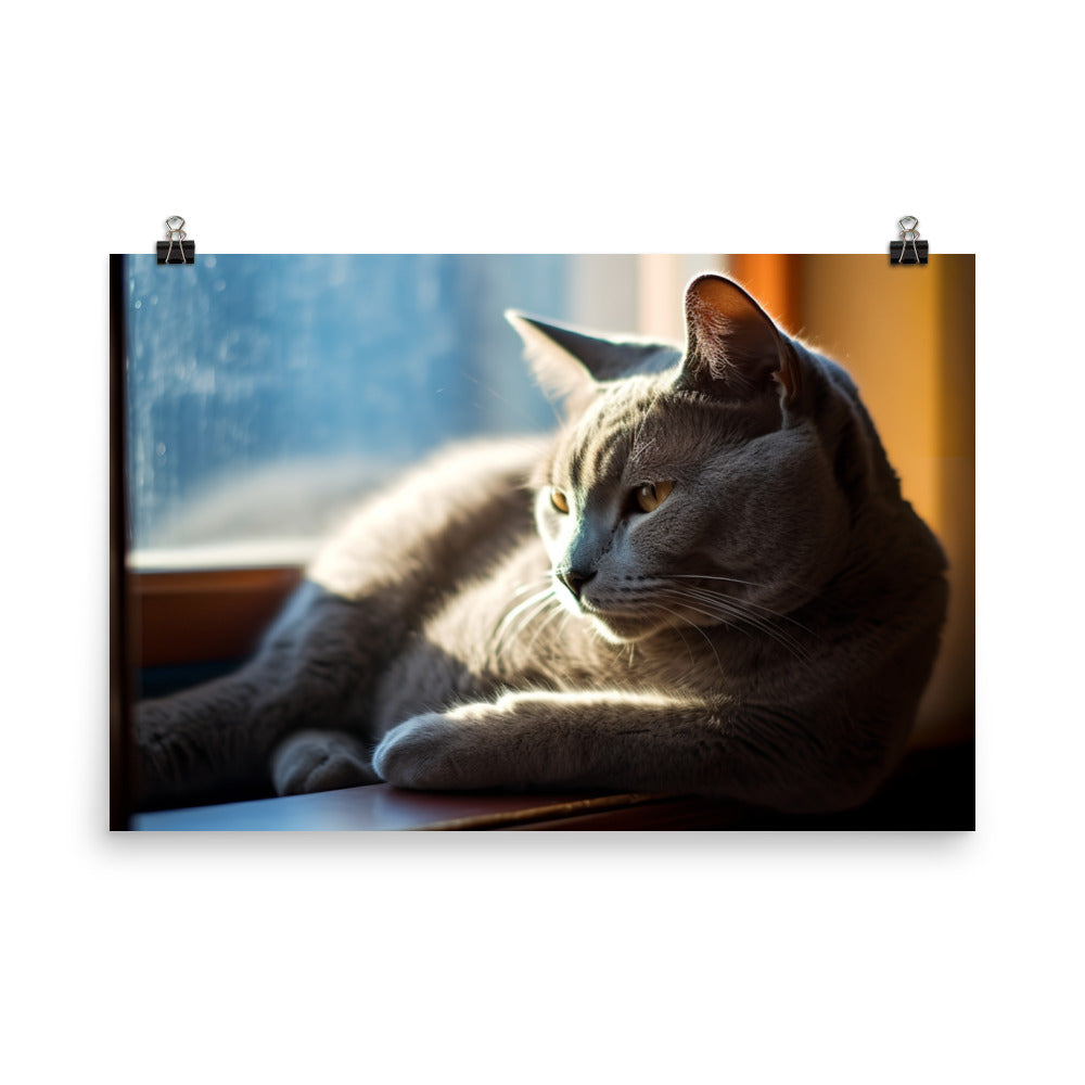 Serene Russian Blue Cat photo paper poster - Posterfy.AI