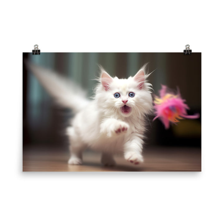 Playful Turkish Angora Kitten photo paper poster - Posterfy.AI