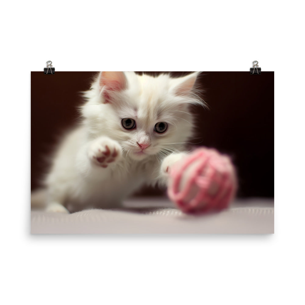 Playful Turkish Angora Kitten photo paper poster - Posterfy.AI