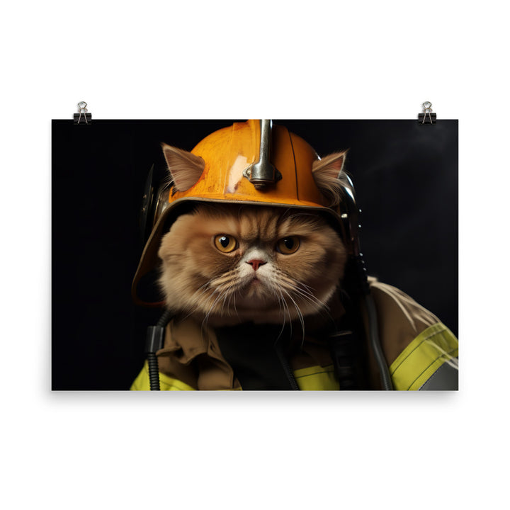 Exotic Shorthair Firefighter Photo paper poster - PosterfyAI.com