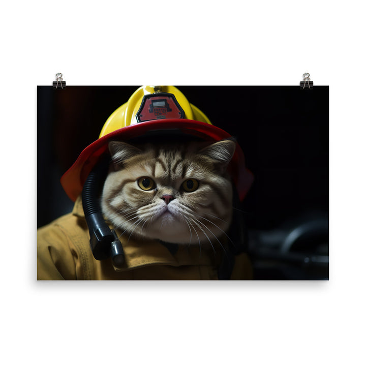 Exotic Shorthair Firefighter Photo paper poster - PosterfyAI.com