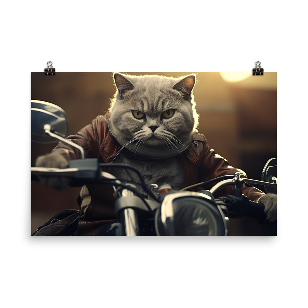 British Shorthair Superbike Athlete Photo paper poster - PosterfyAI.com