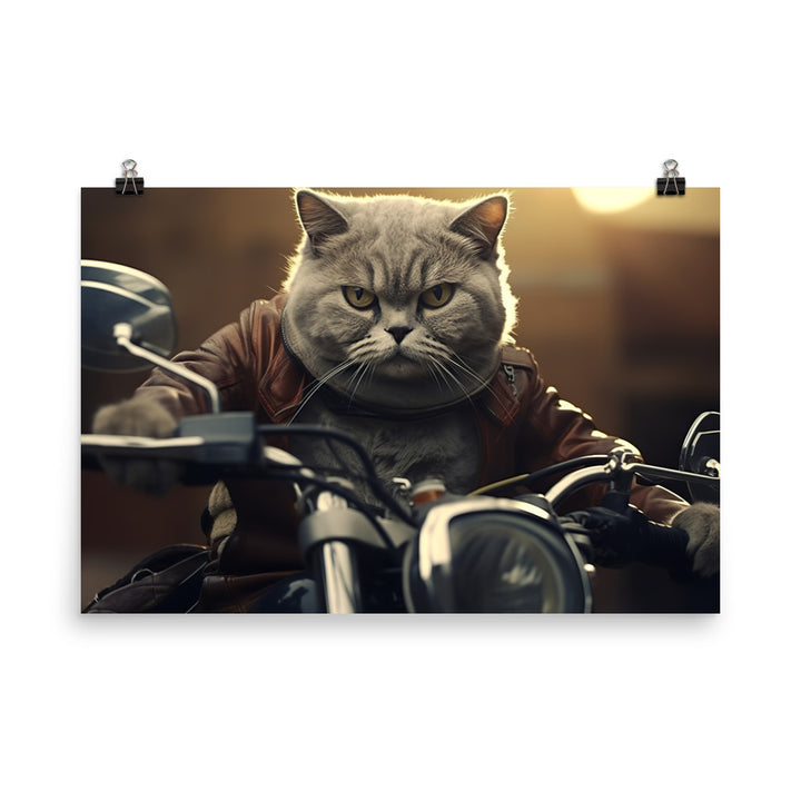 British Shorthair Superbike Athlete Photo paper poster - PosterfyAI.com