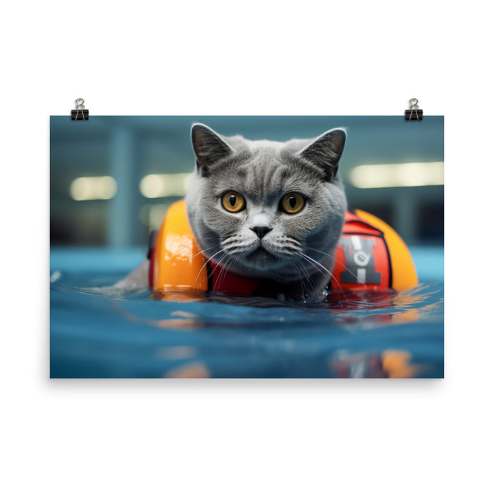 British Shorthair Lifeguard Photo paper poster - PosterfyAI.com