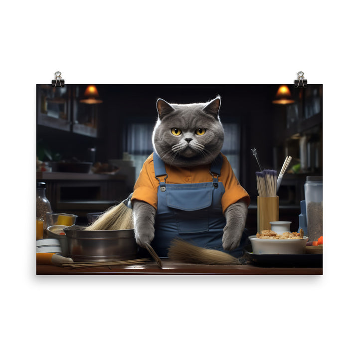 British Shorthair Janitor Photo paper poster - PosterfyAI.com
