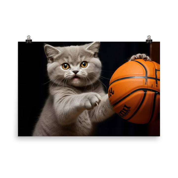 British Shorthair Basketball Player Photo paper poster - PosterfyAI.com
