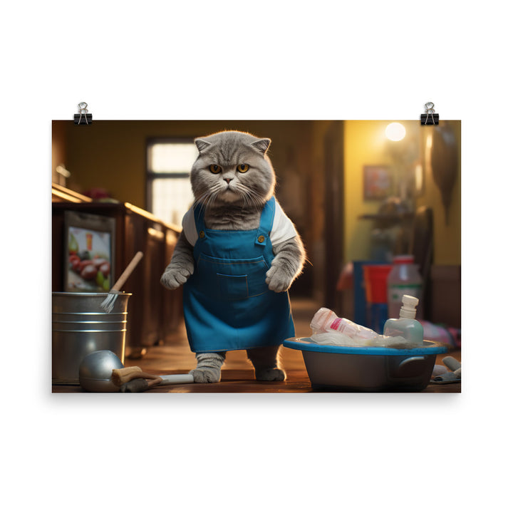 Scottish Fold Janitor Photo paper poster - PosterfyAI.com