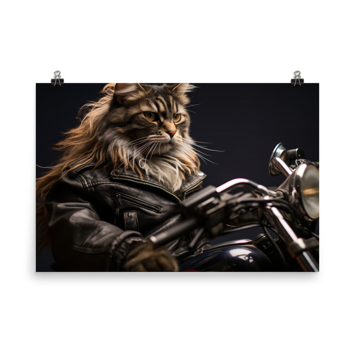 Maine Coon Superbike Athlete Photo paper poster - PosterfyAI.com