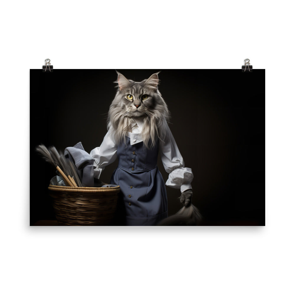 Maine Coon Janitor Photo paper poster - PosterfyAI.com