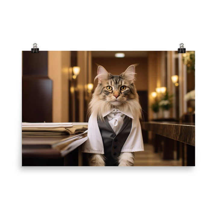 Maine Coon Hotel Staff Photo paper poster - PosterfyAI.com
