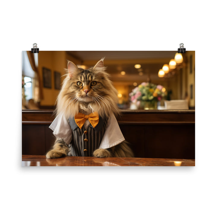 Maine Coon Hotel Staff Photo paper poster - PosterfyAI.com