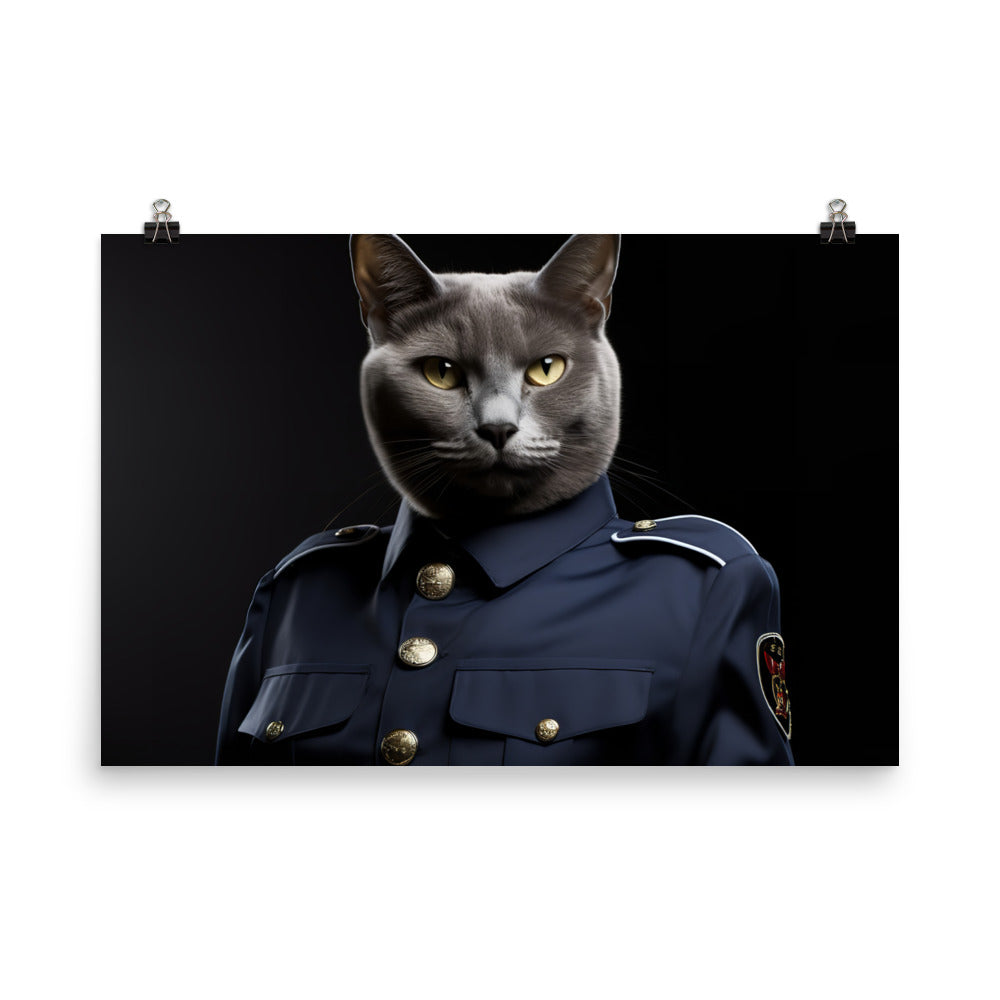 Russian Blue Security Officer Photo paper poster - PosterfyAI.com