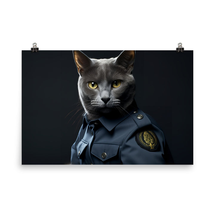 Russian Blue Security Officer Photo paper poster - PosterfyAI.com