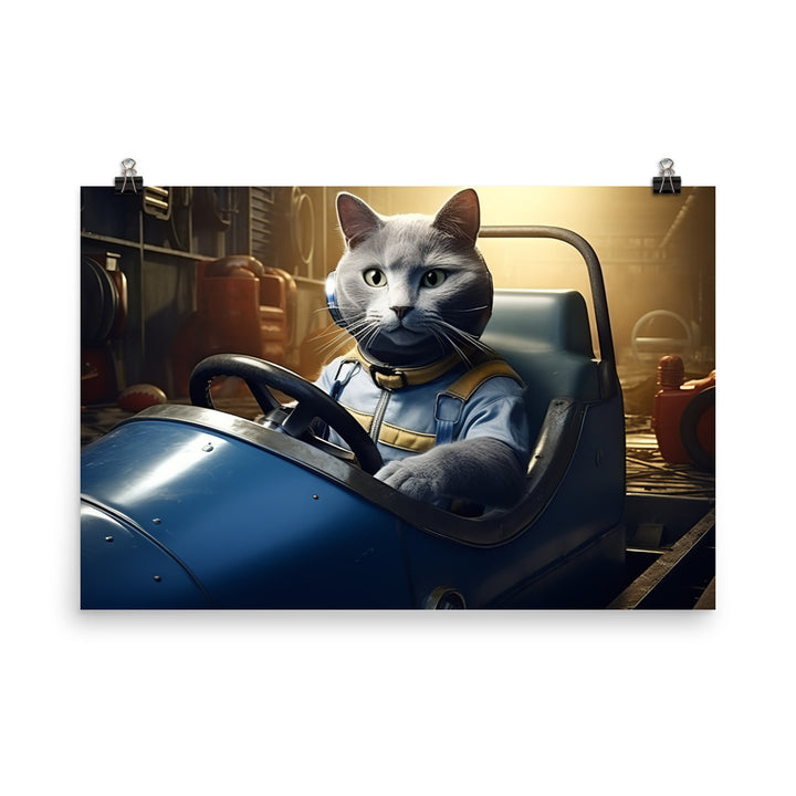 Russian Blue Motorsport Athlete Photo paper poster - PosterfyAI.com