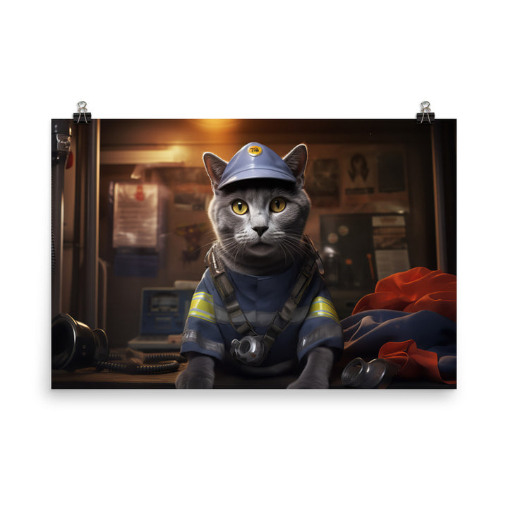 Russian Blue Firefighter Photo paper poster - PosterfyAI.com