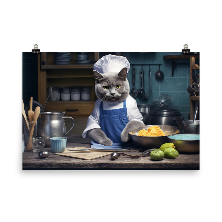 Russian Blue Chef Photo paper poster - PosterfyAI.com