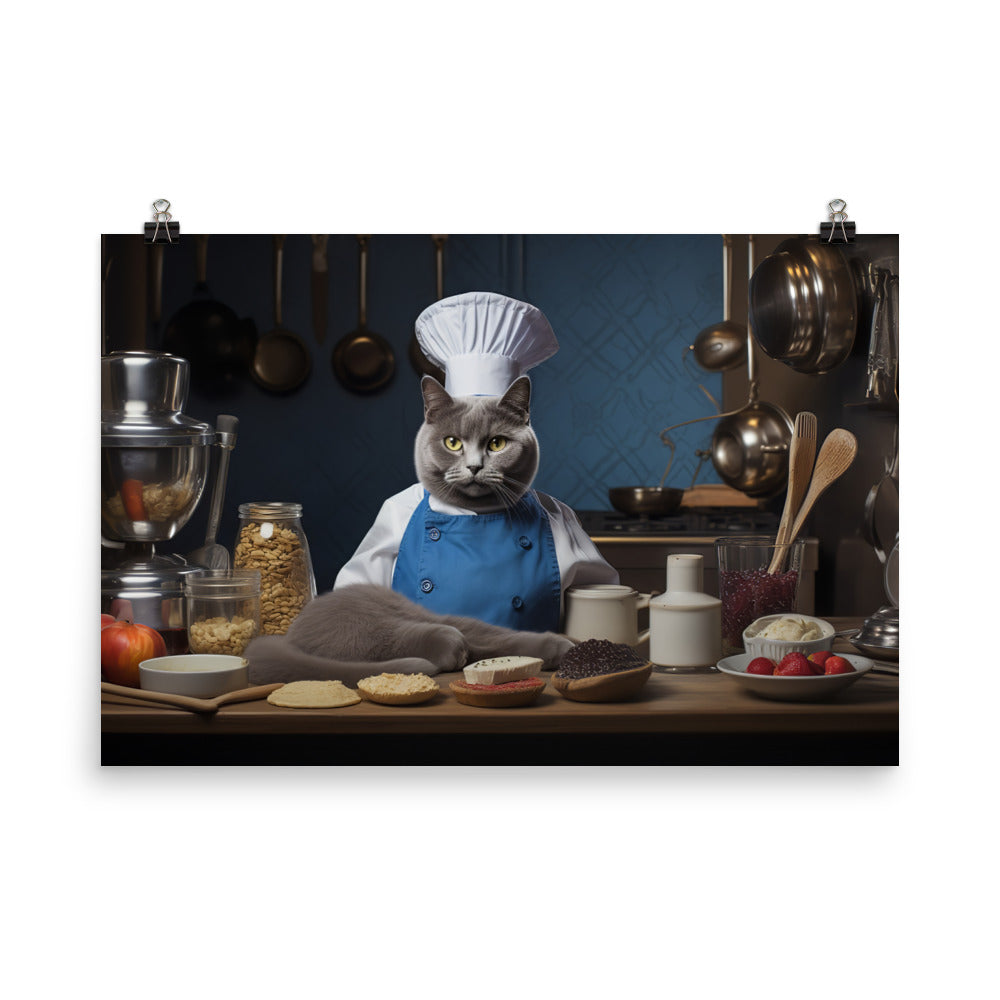 Russian Blue Chef Photo paper poster - PosterfyAI.com