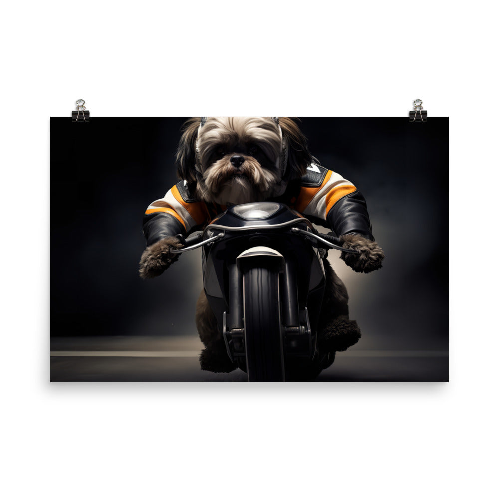 Lhasa Apso Superbike Athlete Photo paper poster - PosterfyAI.com