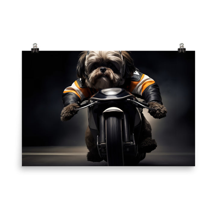 Lhasa Apso Superbike Athlete Photo paper poster - PosterfyAI.com