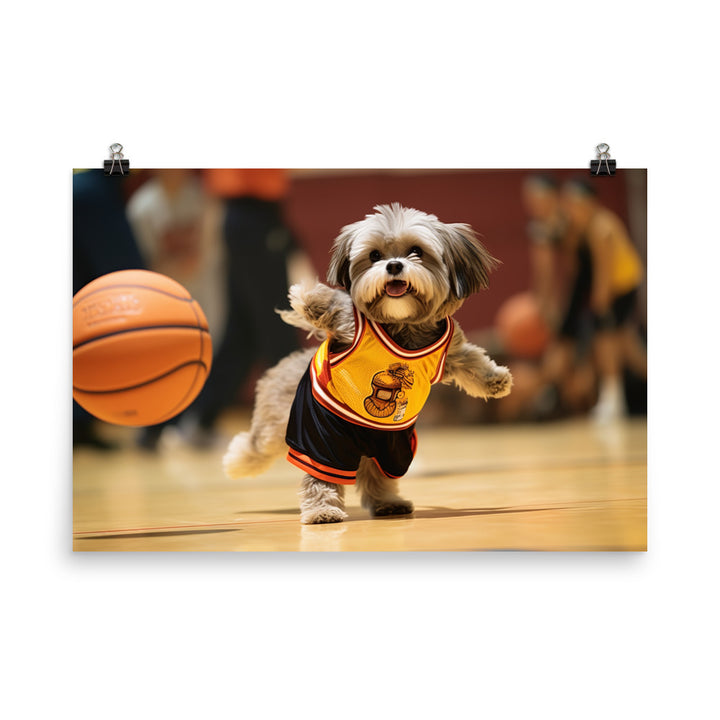 Lhasa Apso Basketball Player Photo paper poster - PosterfyAI.com