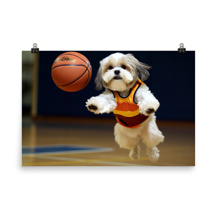 Lhasa Apso Basketball Player Photo paper poster - PosterfyAI.com