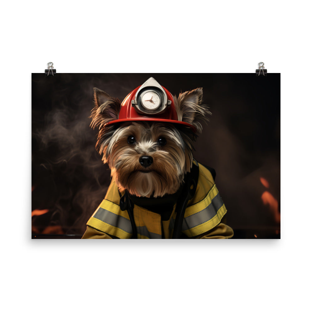 Yorkshire Terrier Firefighter Photo paper poster - PosterfyAI.com