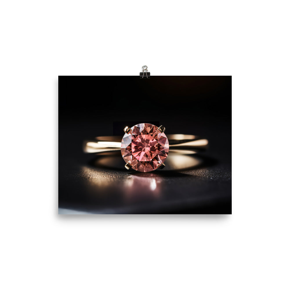 A stunning pink diamond set in a delicate gold band photo paper poster - Posterfy.AI