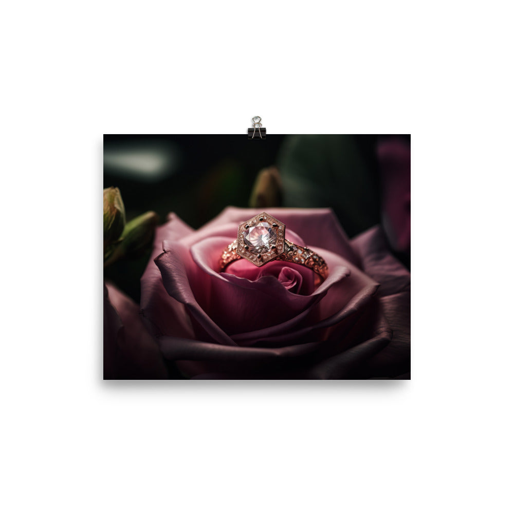 A pink diamond set in a rose gold band photo paper poster - Posterfy.AI